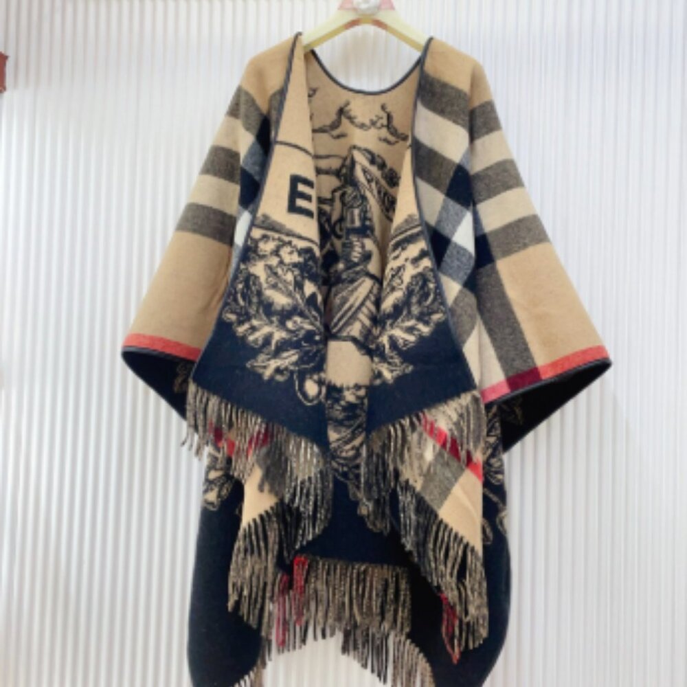 Burberry Cape Pashmina Check Cashmere Womens Beige - Picture 4 of 6